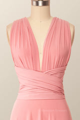 Party Dress For Teens, Rose Pink Convertible Long Party Dress