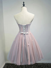 Party Dresses For 16 Year Olds, Rose Pink Short Floral Prom Dresses, Short Graduation Homecoming Dress with Beaded Flower