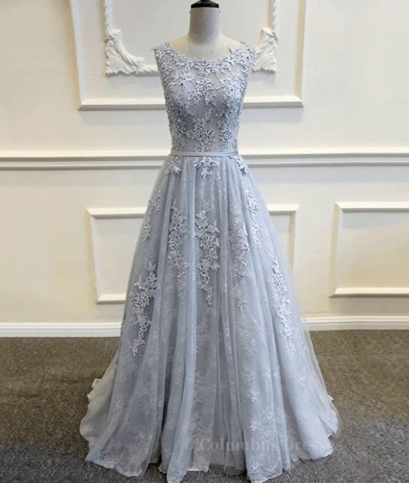 Formal Dressing For Ladies, Round Neck Appliques Vintage Tulle Lace Prom Dresses, Bridesmaid Dresses