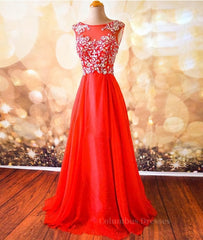Burgundy Prom Dress, Round Neck Beaded Red Prom Dresses, Red Formal Dresses, Red Evening Dresses
