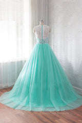 Evening Dresses Yde, Round Neck Green Lace Tulle Long Prom Dresses, Green Lace Formal Dresses, Green Evening Dresses