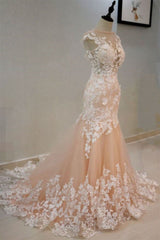 Homecoming Dresses 19 Year Old, Round Neck Mermaid Champagne Lace Long Prom Dresses,Sexy Formal Dress,Graduation Dresses
