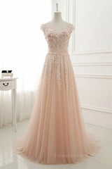 Bridesmaids Dresses Orange, Round Neck Pink Lace Prom Dresses, Pink Lace Formal Evening Dresses