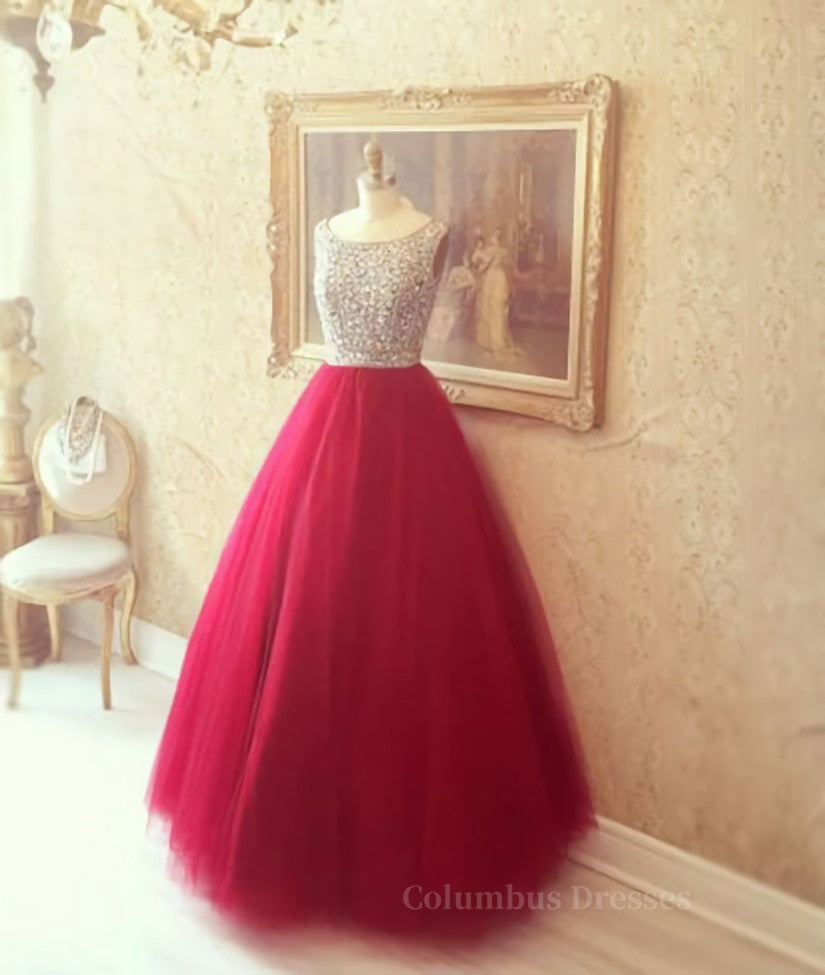 Dress Aesthetic, Round Neck Red Prom Dresses, Red Evening Dresses, Red Long Dresses