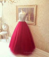 Dress Aesthetic, Round Neck Red Prom Dresses, Red Evening Dresses, Red Long Dresses