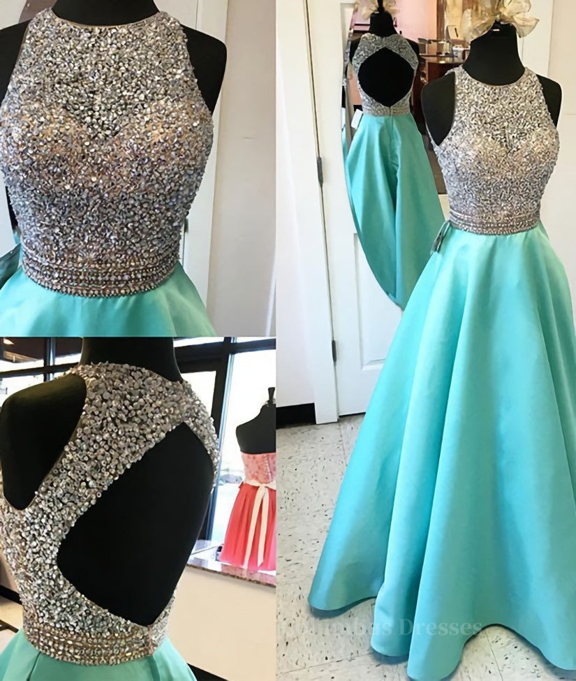 Formal Dress Store, Round Neck Sequin Open Back Green Prom Dresses, Evening Dresses
