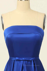 Unique Wedding Ideas, Royal Blue A-line Fold Strapless Lace-Up Back Satin Mini Homecoming Dress