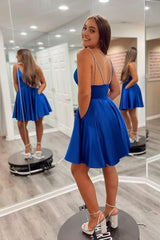 Royal Blue A-Line Spaghetti Straps Short Homecoming Dress with Pockets
