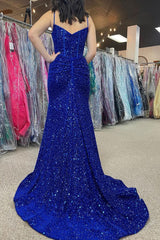 Royal Blue Beaded Sparkly Mermaid Corset Prom Dress