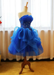 Bridesmaides Dresses Summer, Royal Blue Knee Length Party Dress with Applique, Short Prom Dress