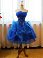 Bridesmaid Dress Summer, Royal Blue Knee Length Party Dress with Applique, Short Prom Dress