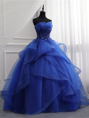 Party Dress On Sale, Royal Blue Lace Prom Dresses, Royal Blue Lace Formal Graduation Dresses