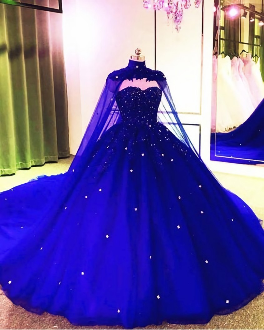 Evening Dress Long Sleeve Maxi, Royal Blue Prom Dresses Ball Gown Sweet 16  Princess Quinceanera Dress