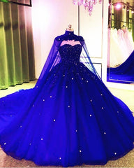 Evening Dress Modest, Royal Blue Prom Dresses Ball Gown Sweet 16  Princess Quinceanera Dress