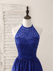 Party Dress Dress Up, Royal Blue Satin Beads Short Prom Dress Blue Homecoming Dress