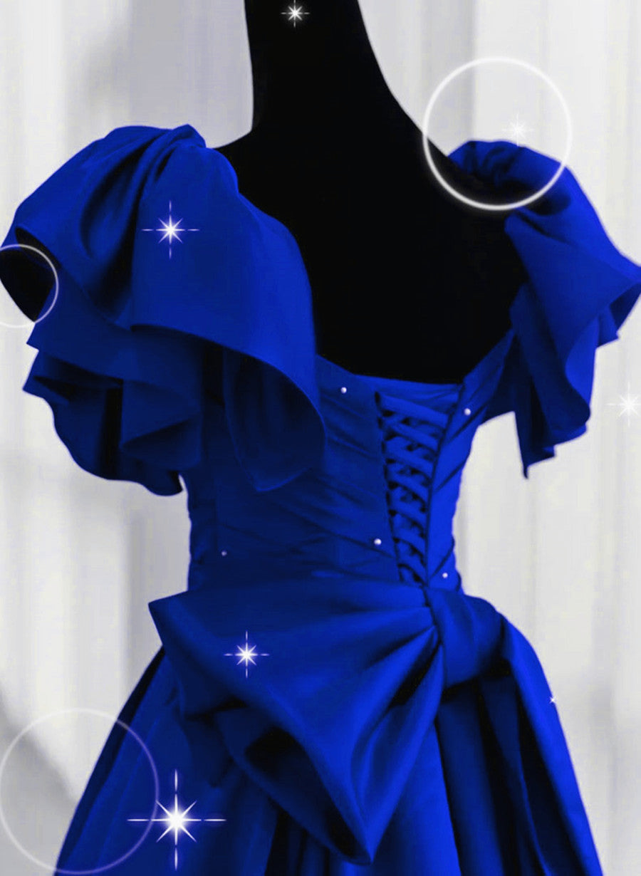 Party Dress Shop, Royal Blue Satin Long Sweetheart Party Dress, Blue Satin Prom Dress