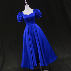 Wedding Dress Websites, Royal Blue Satin Tea Length Wedding Party Dress, Blue Prom Homecoming Dress