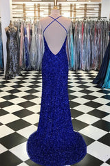 Bridesmaids Dresses Formal, Royal Blue Sequin Mermaid Prom Dress Formal Evening Dresses