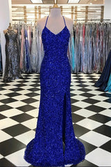 Bridesmaid Dress Formal, Royal Blue Sequin Mermaid Prom Dress Formal Evening Dresses