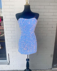 Evening Dress Shop, Royal Blue Sequin Strapless Black Mini Homecoming Dress