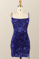 Evening Gown, Royal Blue Sequin Tassels Bodycon Mini Dress