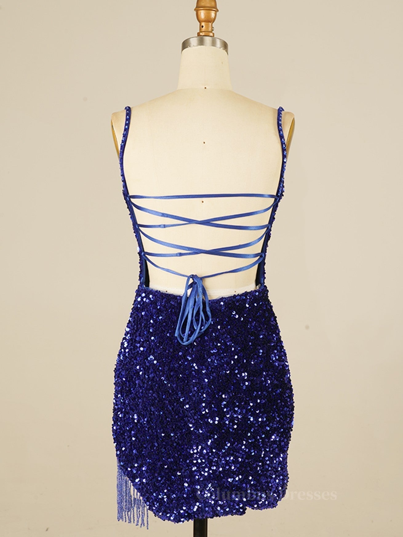 Purple Prom Dress, Royal Blue Sequin Tassels Bodycon Mini Dress
