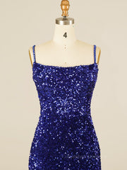 Homecoming Dress, Royal Blue Sequin Tassels Bodycon Mini Dress