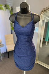 Prom Dresses, Royal Blue Spaghetti Strap Short Hoco Dress Tight