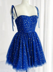 Bridesmaid Dress Trends, Royal Blue Sparkle Tulle Sweetheart Short Formal Dress, Blue Short Homecoming Dress