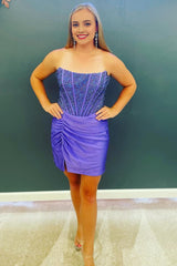 Royal Blue Strapless Beaded Tight Homecoming Dress