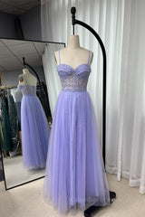 Bridal Dress, Royal Blue Straps Appliques A-line Tulle Long Prom Dress