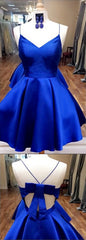 Homecoming Dress Sparkle, Royal Blue Straps Short Homecoming Dress with Ribbon,Graduation Dresses