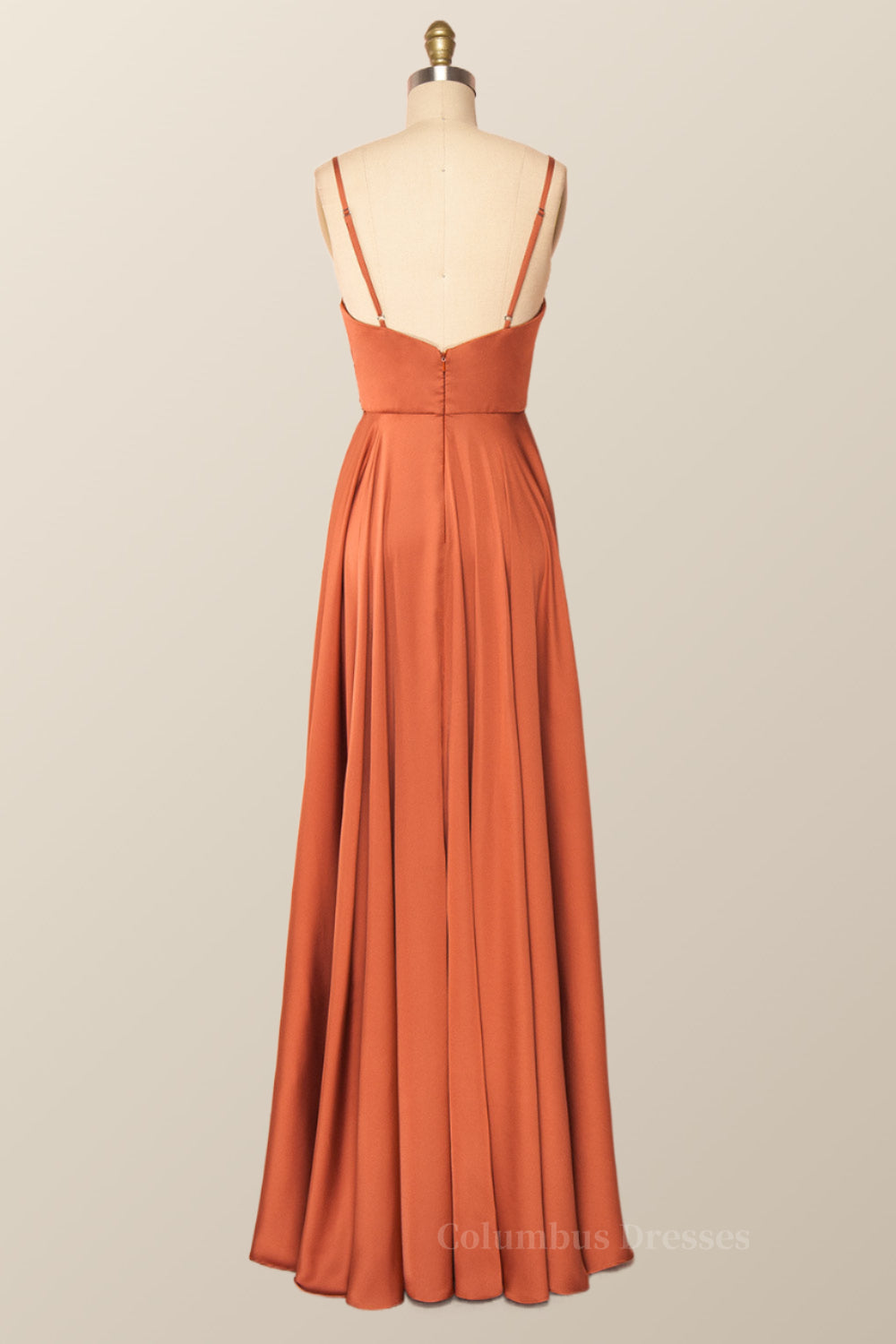 Party Dress Afternoon Tea, Rust Color V Neck Long Party Dress