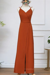 Prom Dress Burgundy, Rust Orange Wrap Bridesmaid Dress
