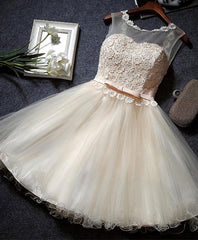 Prom Dress 2041, Cute Champagne A Line Lace Short Prom Dress, Homecoming Dress