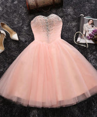 Party Dress Brands, Pink A Line Sweetheart Neck Short Prom Dress, Homecoming Dresses