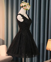 Bridesmaid Dresses Black, Black V Neck Lace Short Prom Dress, Homecoming Dresses, Homecoming Dresses