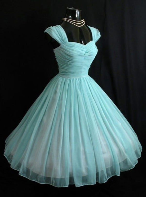 Mismatched Bridesmaid Dress, Vintage Sky Blue Chiffon Cap Sleeve Homecoming Dress