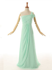 Dream, A-Line One Shoulder Floor Length Mint Green Bridesmaid Dress