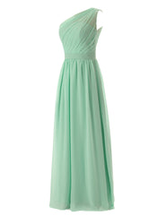 Sparklie Dress, Simple A-Line Chiffon Ruched Mint Green Long Bridesmaid Dress