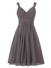 Cute Dress Outfit, Simple A-line V Neck Short Chiffon Grey Bridesmaid Dress