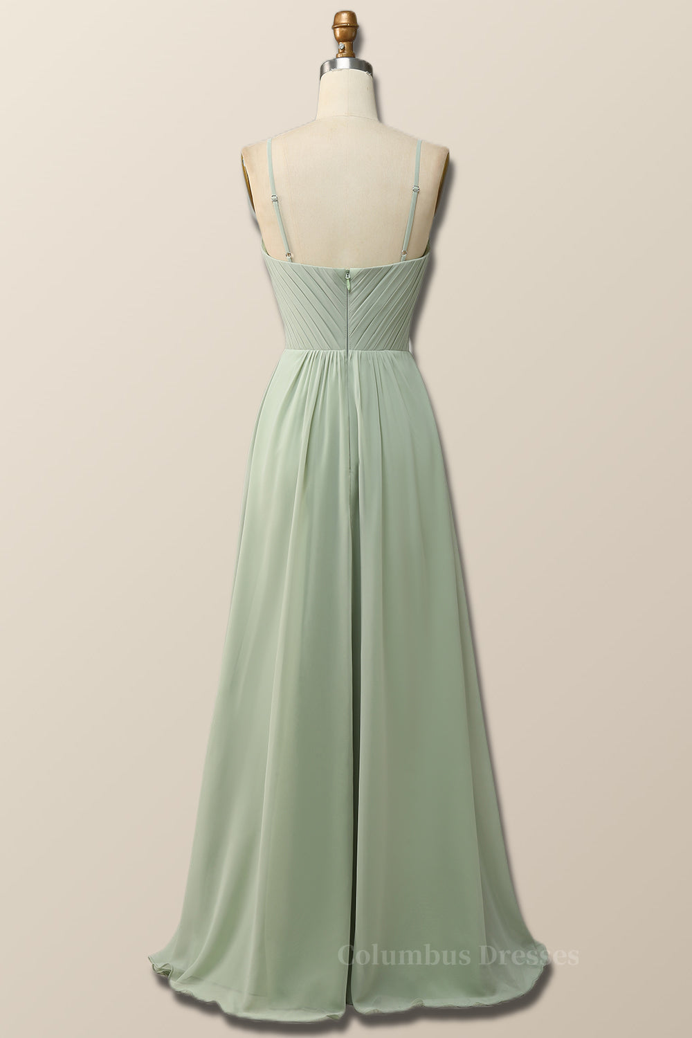 Formal Dress Boutiques Near Me, Sage Green Pleated Straps Long Bridesmaid Dress
