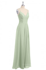 Beach Wedding Dress, Sage Green Straps A-line Long Bridesmaid Dress