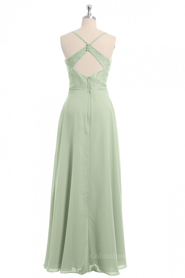 Champagne Bridesmaid Dress, Sage Green Straps A-line Long Bridesmaid Dress
