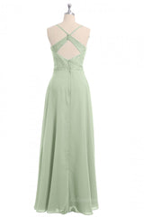 Champagne Bridesmaid Dress, Sage Green Straps A-line Long Bridesmaid Dress