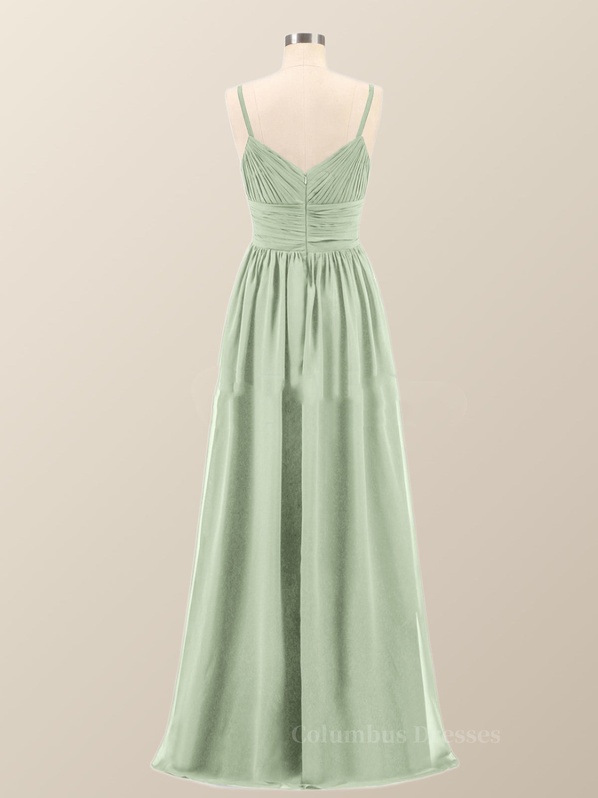 Prom Dress Inspo, Sage Green Straps Pleated Empire Long Bridesmaid Dress