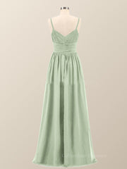 Prom Dress Inspo, Sage Green Straps Pleated Empire Long Bridesmaid Dress