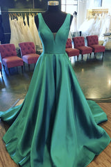Prom Dresses Prom Dress, Satin Green Prom Dress,Long Evening Dress,Birthday Party Gown Long, V Neck Back to School