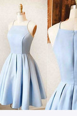 Homecoming Dresses Sparkles, Satin Light blue Simple Short Prom Dress,Mini Homecoming dress for teens,Cocktail Dresses