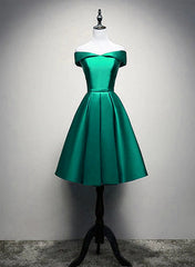 Formal Dress Outfit Ideas, Satin Off-the-Shoulder Short Prom Dresses, Green Homecoming Dresses